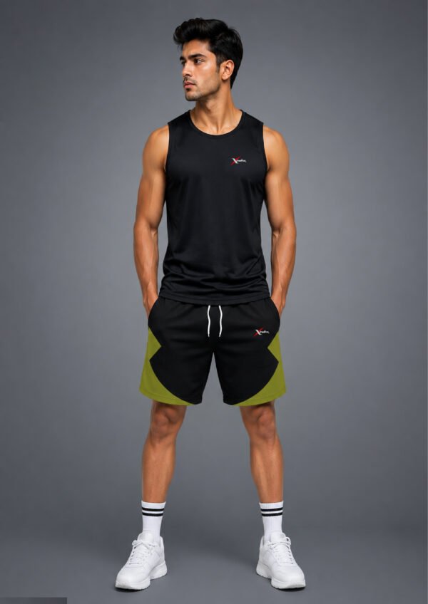 Cheetrax Men’s Athletic Shorts – Black & Olive Green Gym, Running & Sports Training Shorts