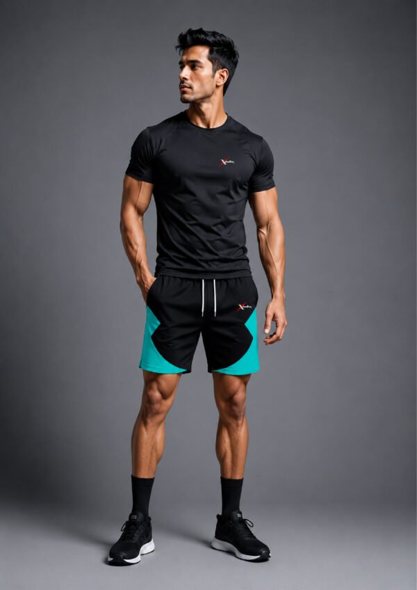 Cheetrax Men’s Sports Shorts – Black & Turquoise Athletic Gym, Running & Workout Shorts with Drawstring