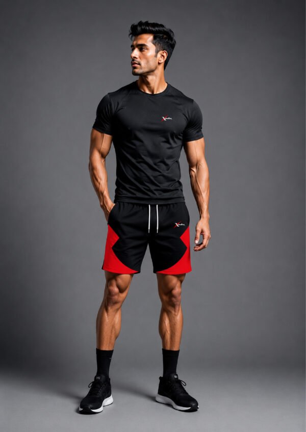 Cheetrax Men’s Sports Shorts – Black & Red Athletic Gym, Running & Workout Shorts with Drawstring